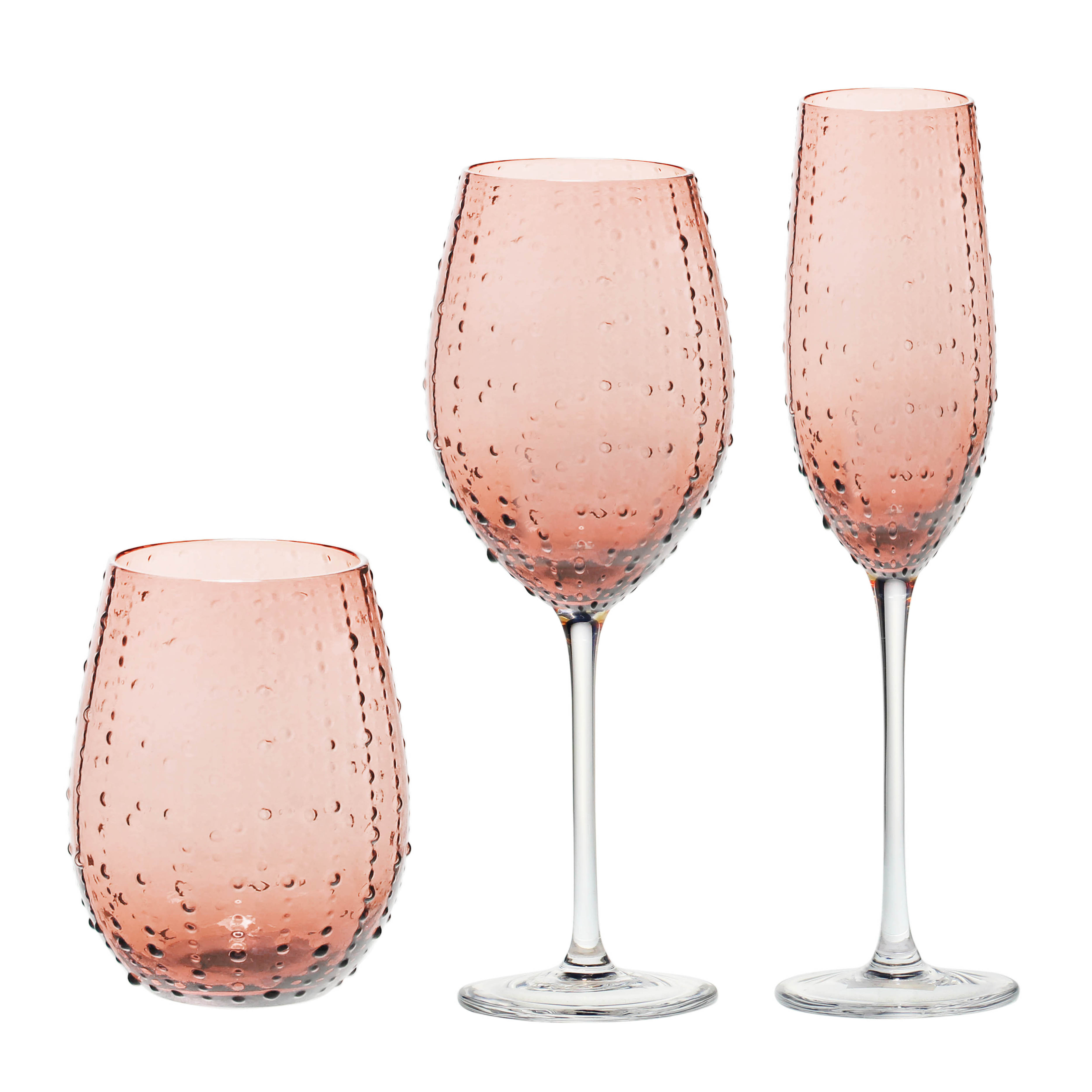 Newest pink color design glasses with solid drop of water red wine glass champagne flutes wine glass set gift box for holiday