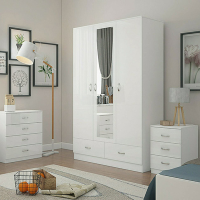 2020 Cheap Small Simple Mirrored Bedroom Melamine Wood 3 Door Wardrobe Set Design With Lock And Key BestSuppliers