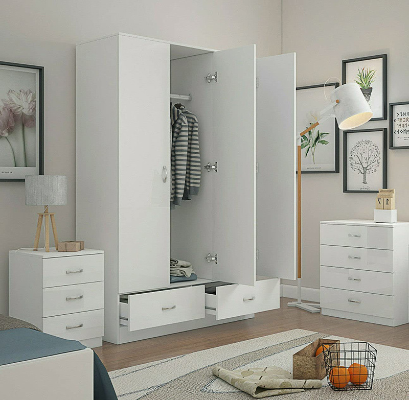 2020 Cheap Small Simple Mirrored Bedroom Melamine Wood 3 Door Wardrobe  Set Design With Lock And Key