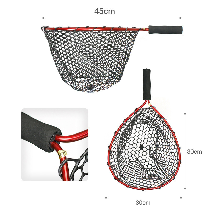 LETOYO Landing Net Carp Aluminum Alloy Frame Silicone Mesh Landing Net EVA Handle Hand Fly Fishing Landing Net