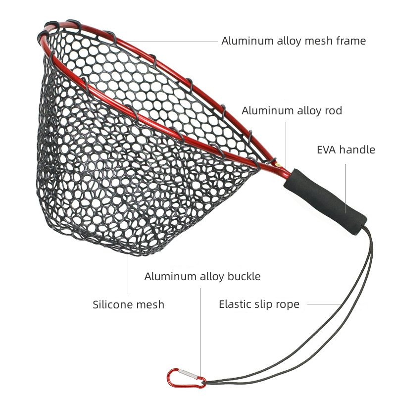 LETOYO Landing Net Carp Aluminum Alloy Frame Silicone Mesh Landing Net EVA Handle Hand Fly Fishing Landing Net