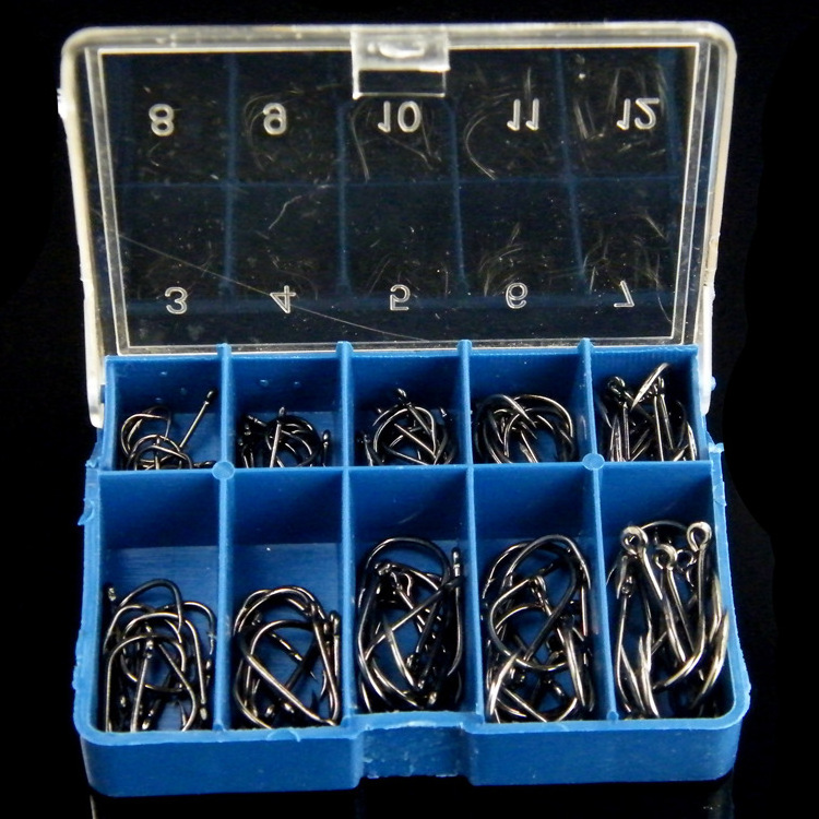 LETOYO Fishing hooks Saltwater High Carbon Steel Hook Fishing 100pcs/box 19g/box Mixed Size #3-#12  Outdoor Barbed Fish Hook