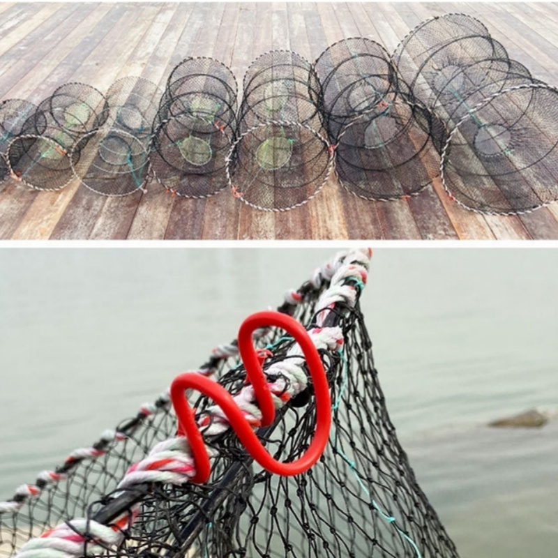 Large Mesh Crab Cage Spring Round Telescopic 6 Strands with Knotted Net Foldable Fishing Net