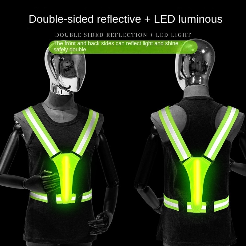 Led running vests double-sided light reflective C-type charging safety vests outdoor safety protection supplies wholesale