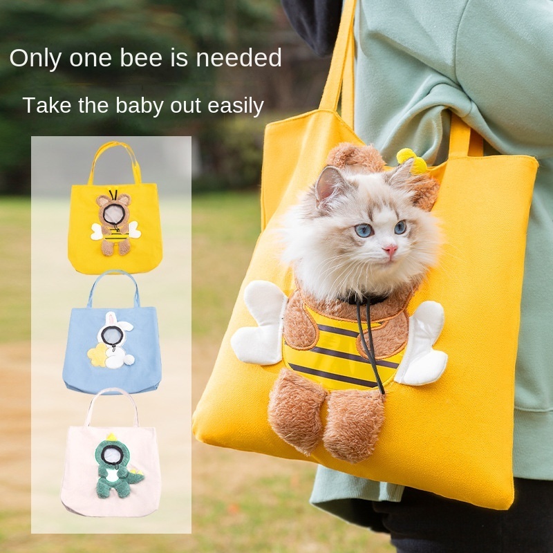 Recycled Eco Cute Design Canvas Pet Bags Backpack Cartoon Rabbit Bee Carrier Bags Korean Fashion One Shoulder Bag for Cat Puppy