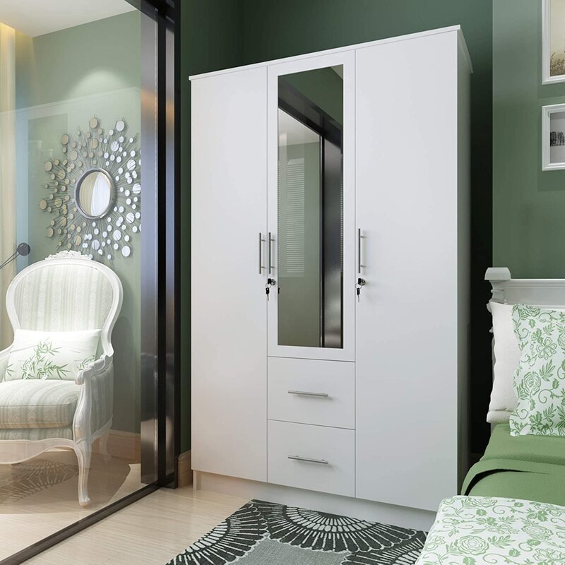 Factory Direct Wooden Wardrobe Storage Closet With Mirror Doors