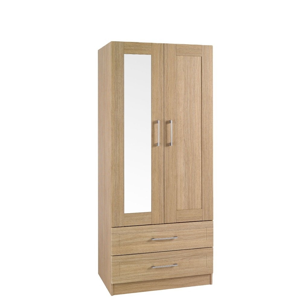 Mirror Door Wood Double Door Wardrobe Closets With Drawers