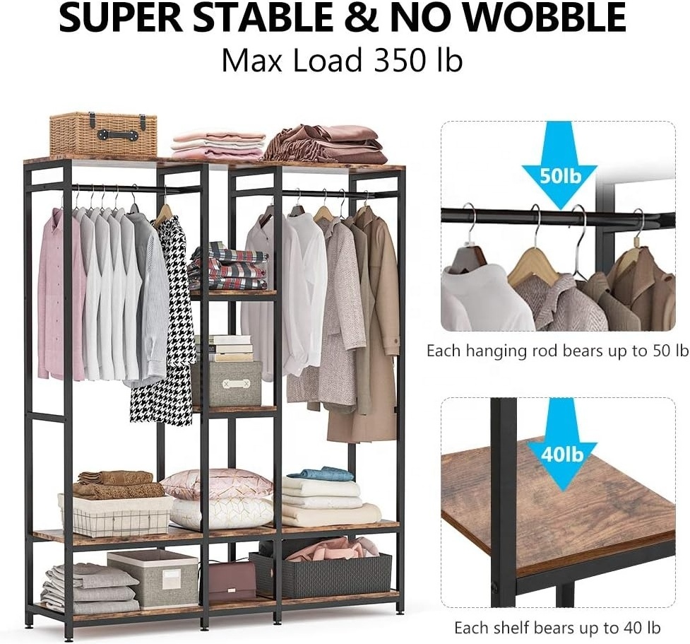 Double Rod Free Standing Closet Organizer,Heavy Duty Closet Storage with Shelves, Extra Large Wardrobe Garment Rack