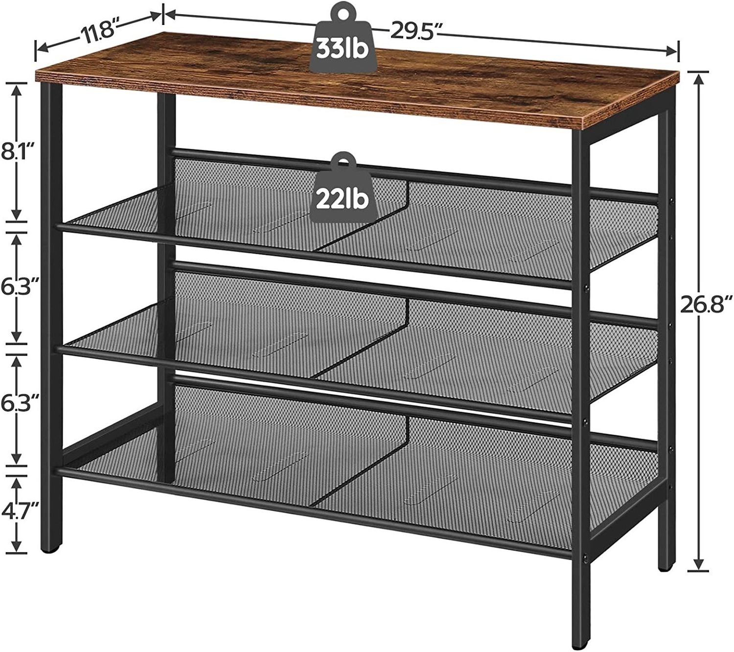 Industrial Shoe Rack 4-Tier Shoe Shelf Storage Organizer Unit with 3 Mesh Shelves