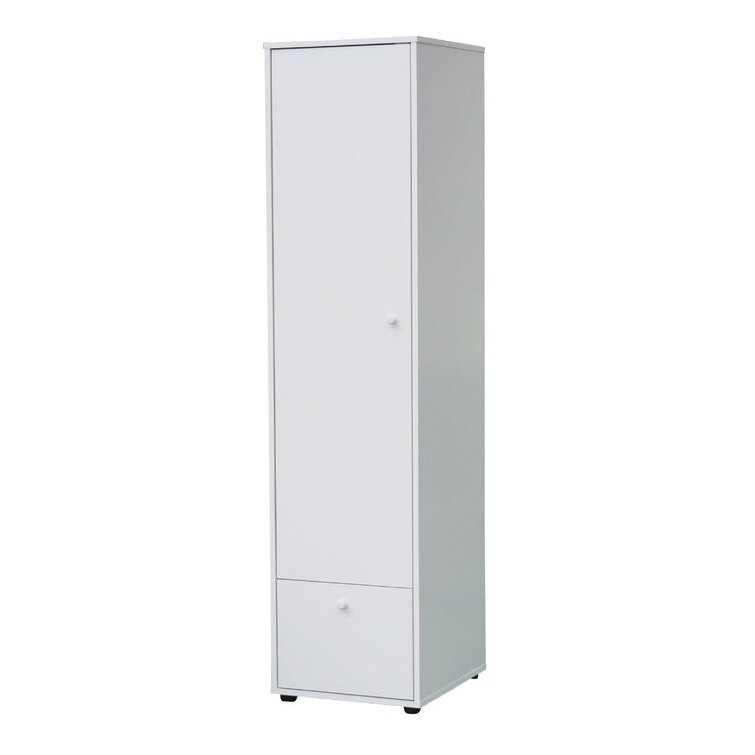 Easy Focus On Space Saving Design White Wooden Single Door Single Drawer Narrow Wardrobe