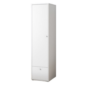 Easy Focus On Space Saving Design White Wooden Single Door Single Drawer Narrow Wardrobe