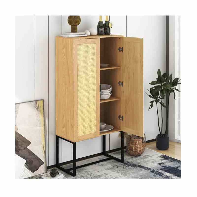 Chinese Modern Wood Multifunctional 2 Door Rattan Nice Style Storage Bedroom Closet Wardrobe