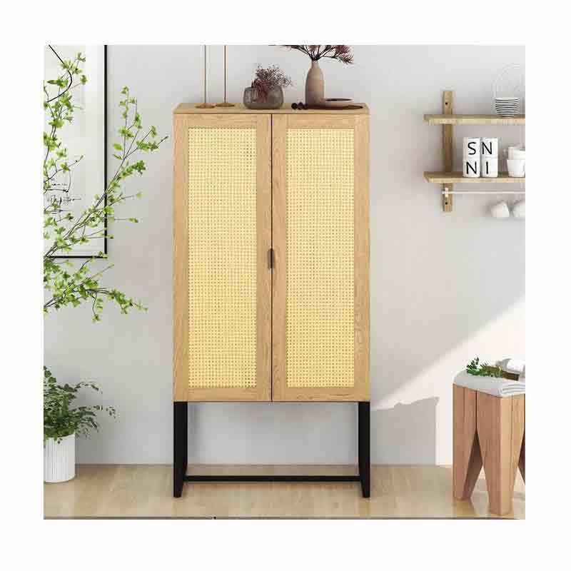 Chinese Modern Wood Multifunctional 2 Door Rattan Nice Style Storage Bedroom Closet Wardrobe