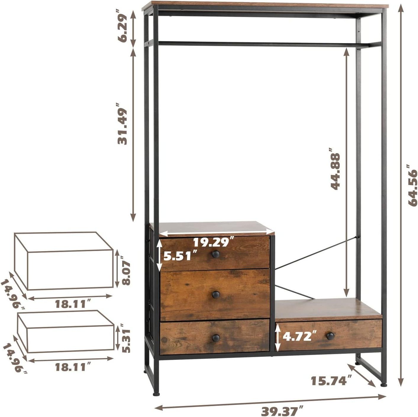 Free Standing Closet Organizer Heavy Duty Garment Rack with 4 Drawers Simple Design of Shoe Storage and Wardrobe