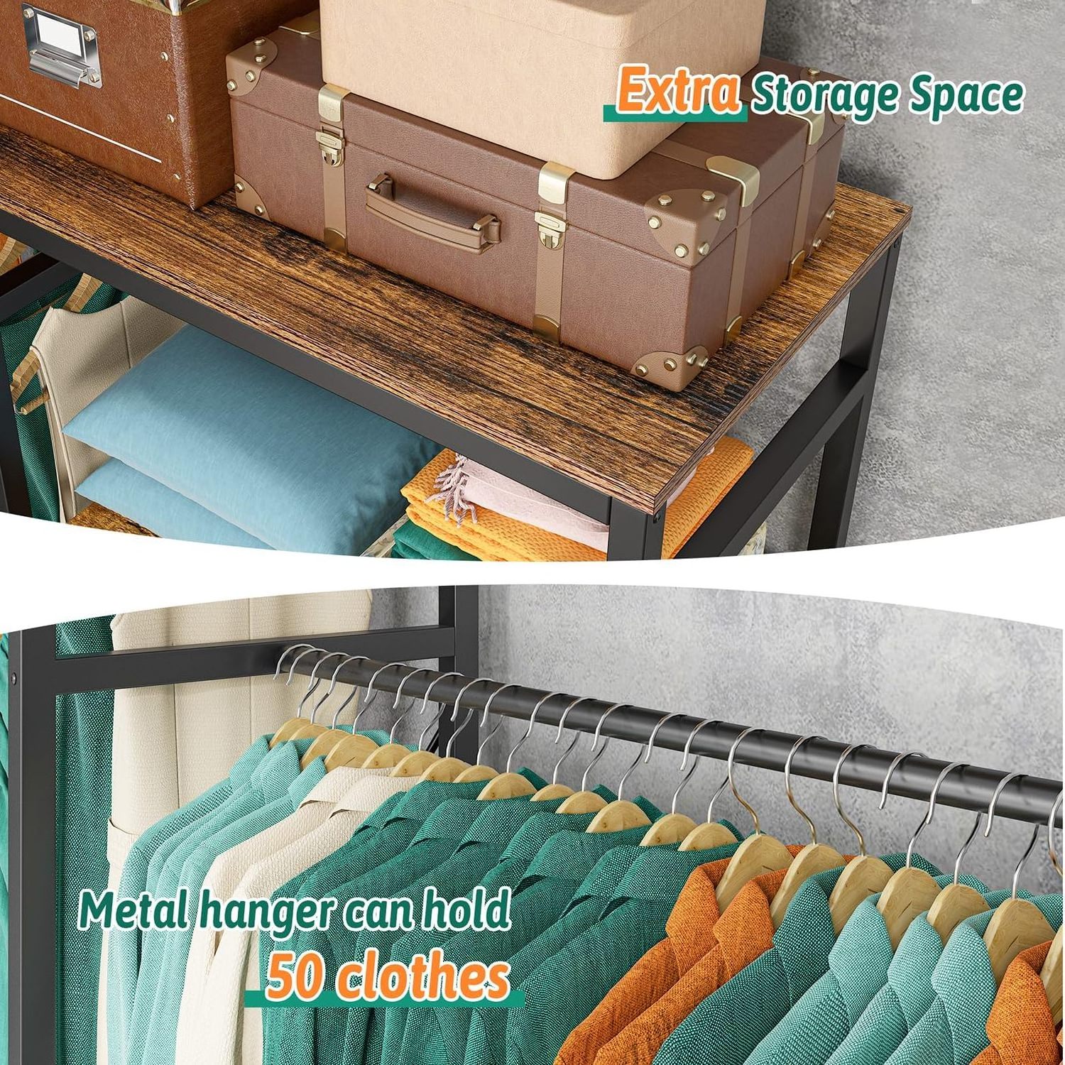 Clothing Rack Heavy Duty for Hanging Clothes, Freestanding Closet Organizer System, Steel Frame of Garment Rack