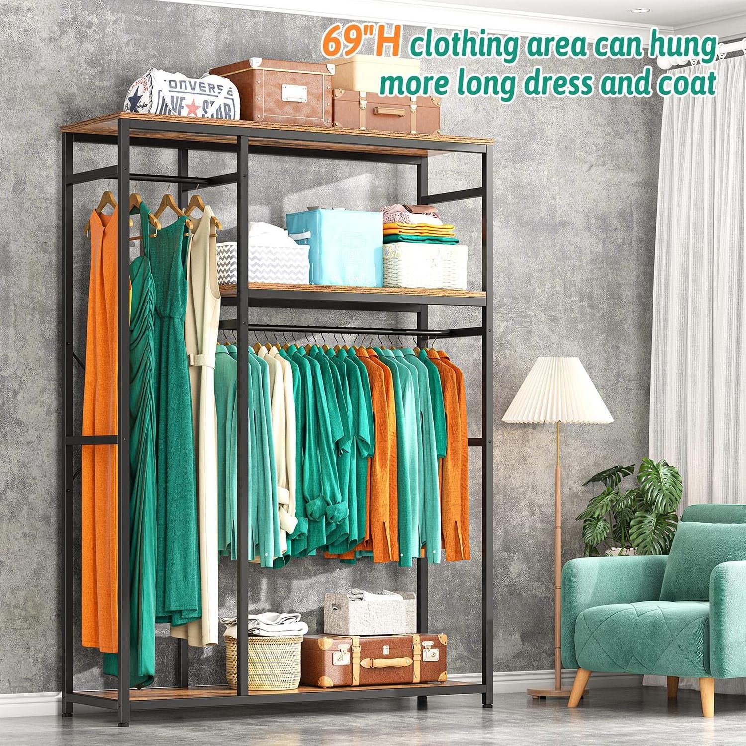 Clothing Rack Heavy Duty for Hanging Clothes, Freestanding Closet Organizer System, Steel Frame of Garment Rack