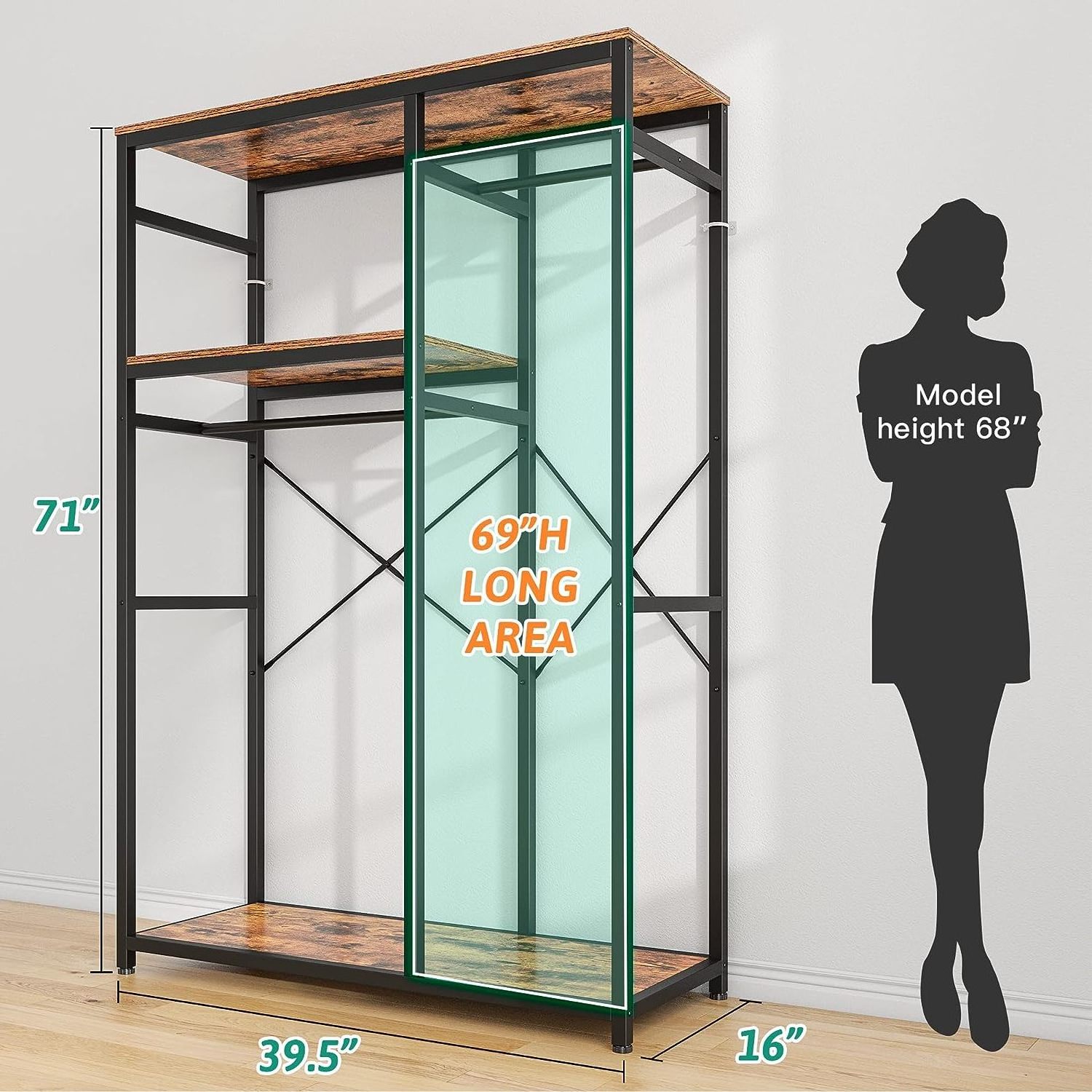 Clothing Rack Heavy Duty for Hanging Clothes, Freestanding Closet Organizer System, Steel Frame of Garment Rack