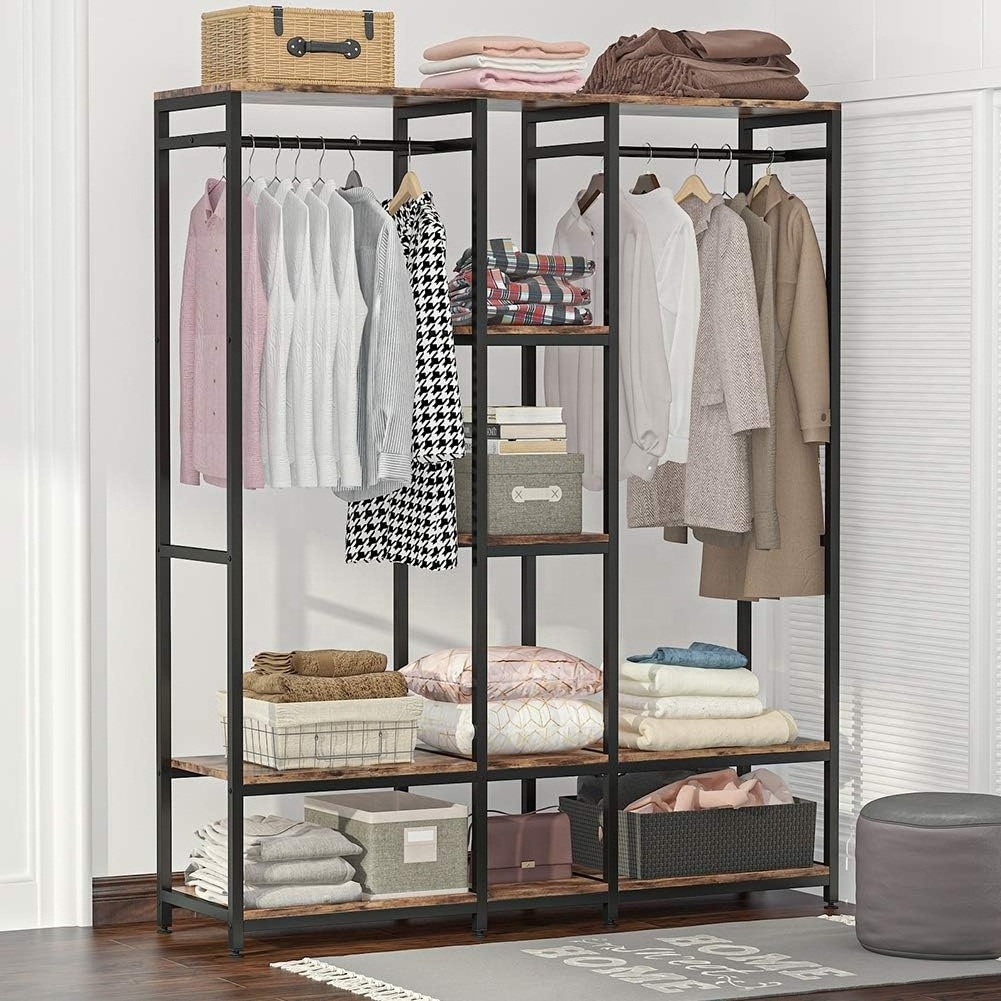 Double Rod Free Standing Closet Organizer,Heavy Duty Closet Storage with Shelves, Extra Large Wardrobe Garment Rack