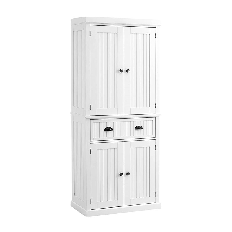 Traditional Freestanding Kitchen Pantry Cabinet Cupboard with Doors and 3 Adjustable Shelves White