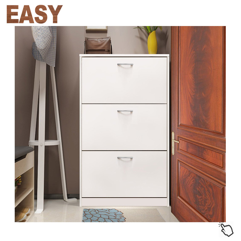 Easy 3 Tier Wooden Storage Cupboard Organizer Unit Shoe Cabinet with 3 Drawer White