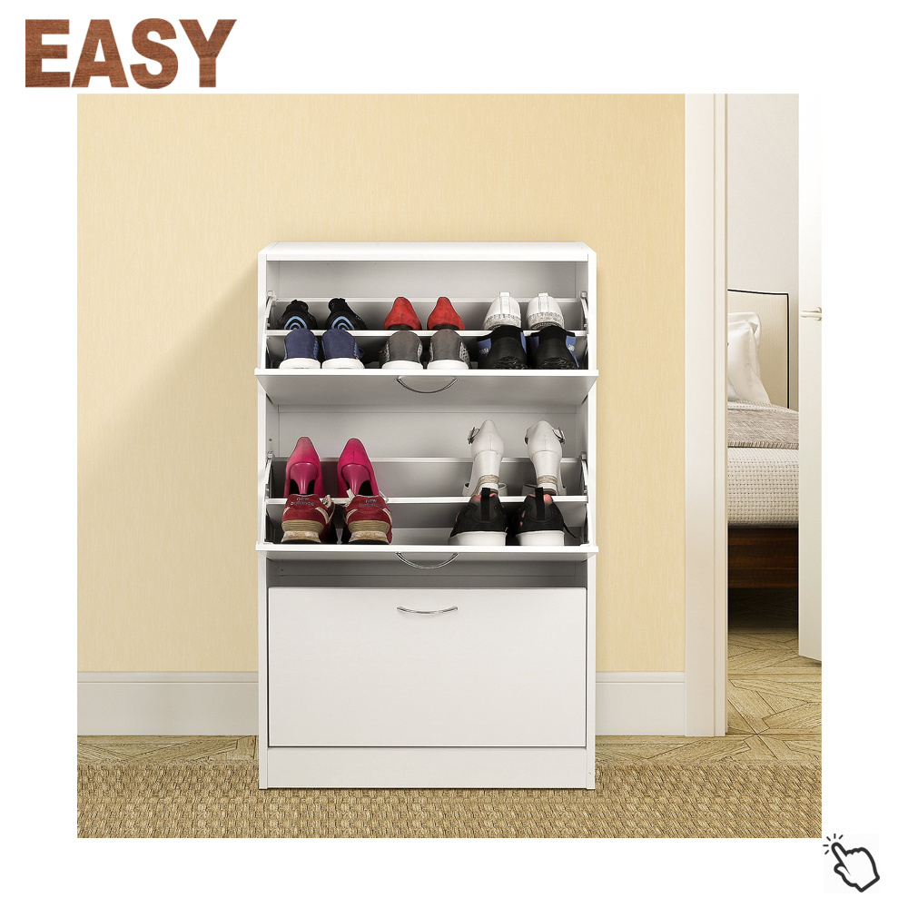 Easy 3 Tier Wooden Storage Cupboard Organizer Unit Shoe Cabinet with 3 Drawer White