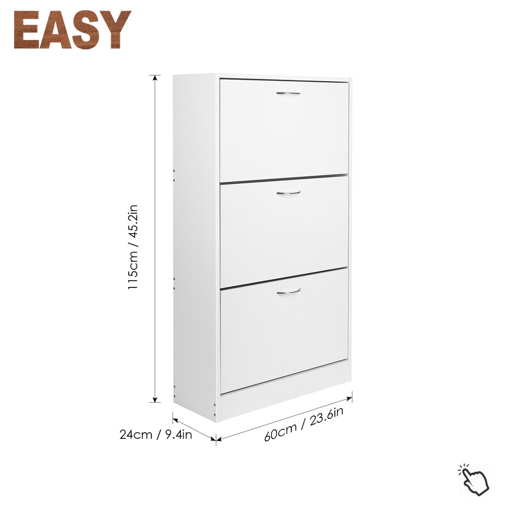 Easy 3 Tier Wooden Storage Cupboard Organizer Unit Shoe Cabinet with 3 Drawer White