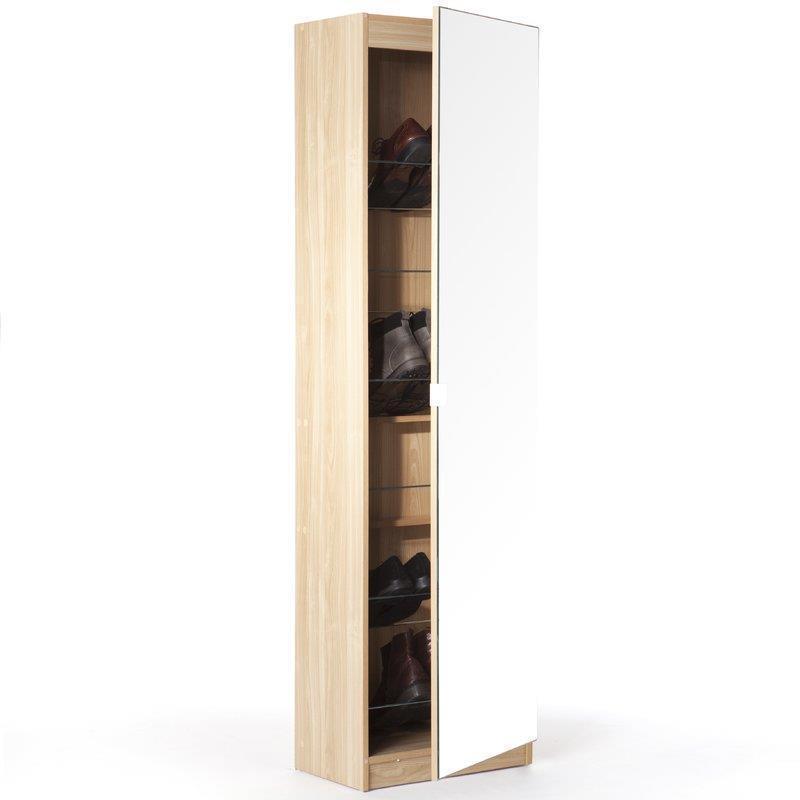 Large Capacity Wall Mount Wooden Shoe Rack Cabinet With Mirror Door