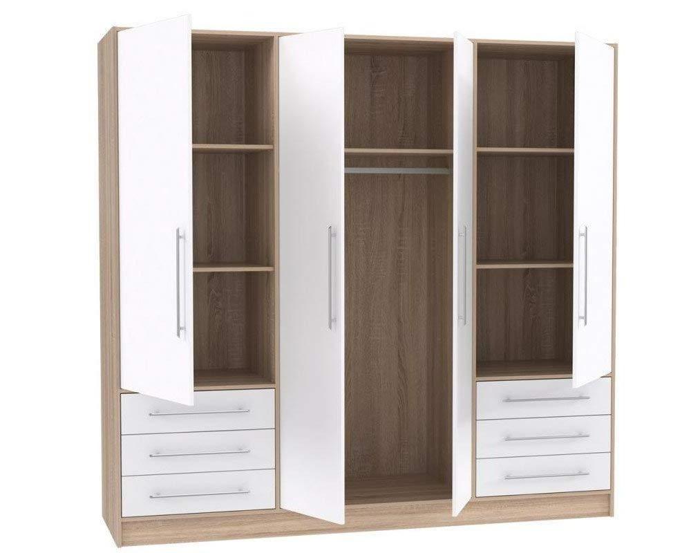 Hot Sale Wholesale Home Used Sonoma Oak Bedroom 4 Door 6 Push Boxes Wooden Wardrobe