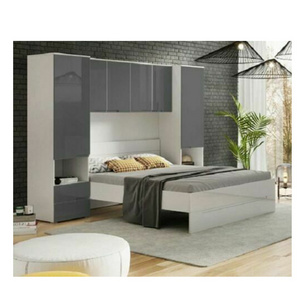 Pride Grey High Gloss Over head Bridge fitment Bed Storage Unit Combination Wall Unit Wardrobe