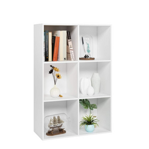 Wooden Bookcase Shelf 3 Tier Wood Bookshelf Display Stand 6 Cubes Unit for Home Office Cabinet