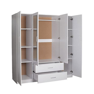 EASY 4 Doors 2 Drawers Big Size Wardrobe/Cupboard with Mirror - (Black/White) (White)