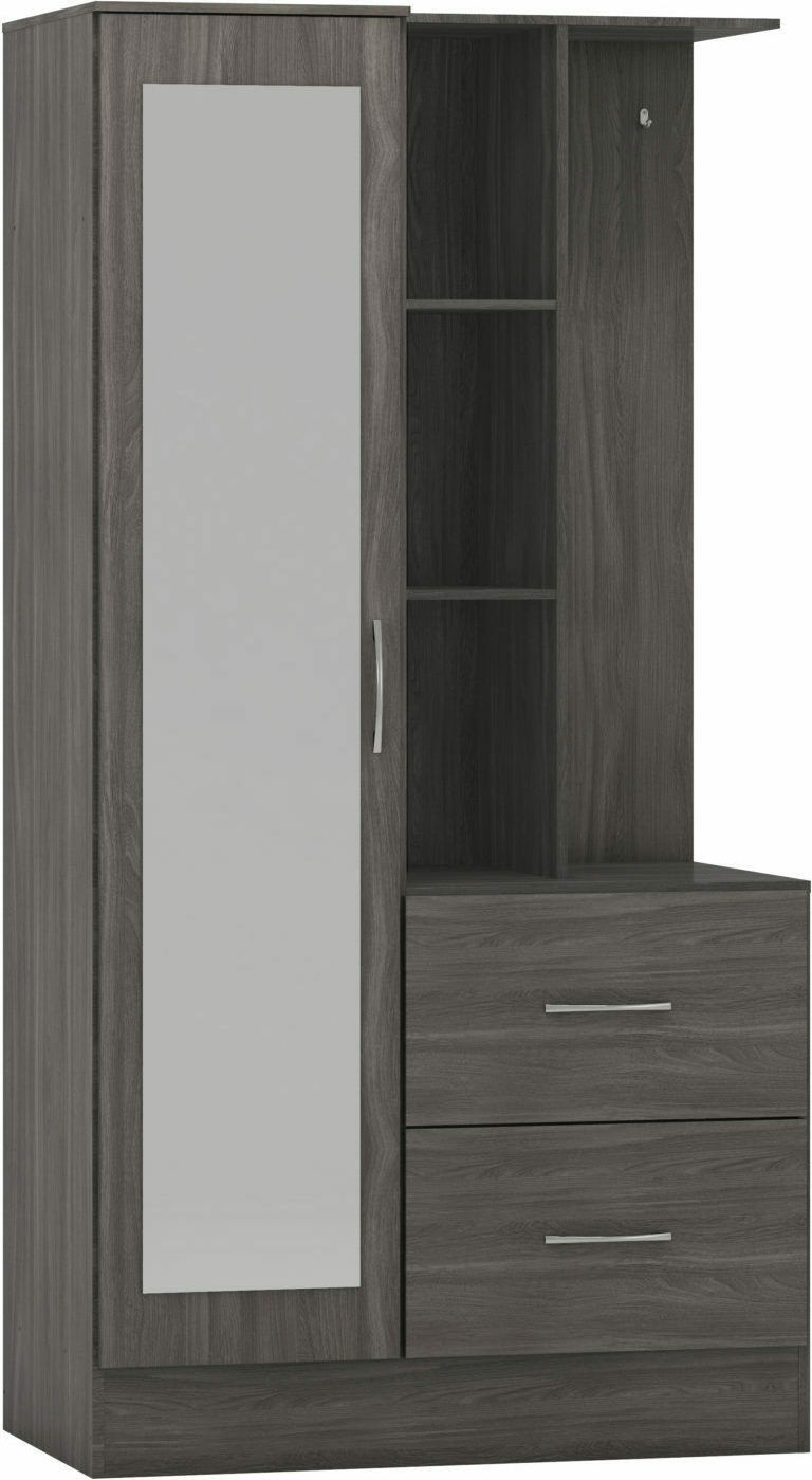 2022 new design single mirrored front door  open shelving on the right and drawers below Open Shelf Wardrobe