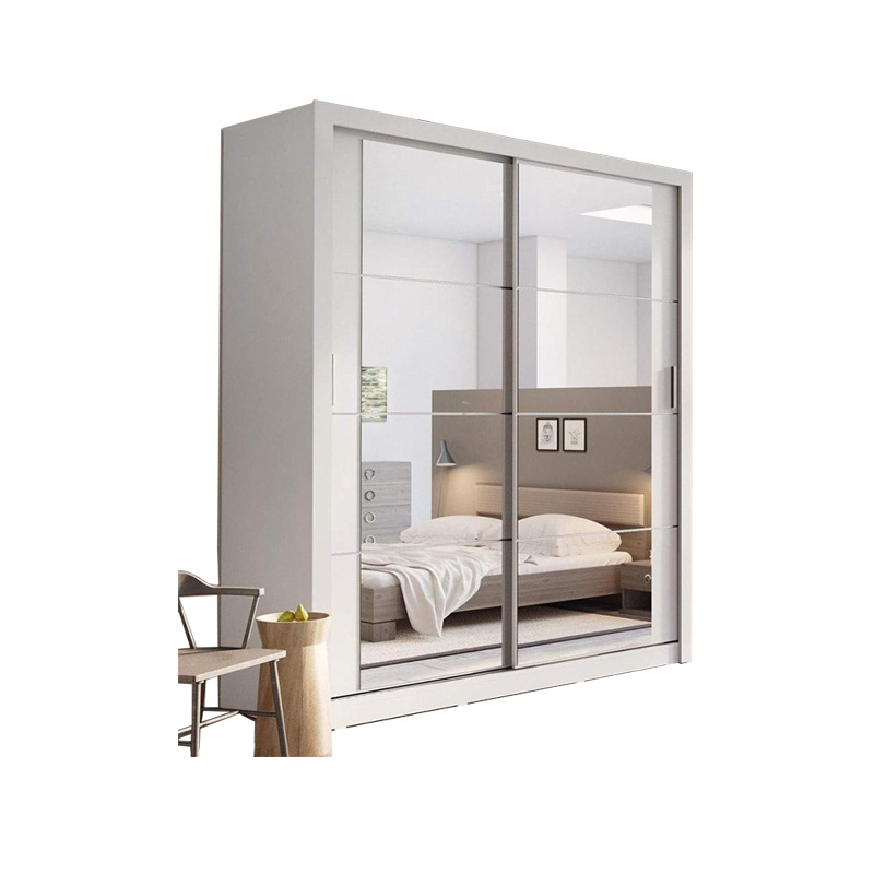 Modern Bedroom Mirror Sliding Door Wardrobe in White