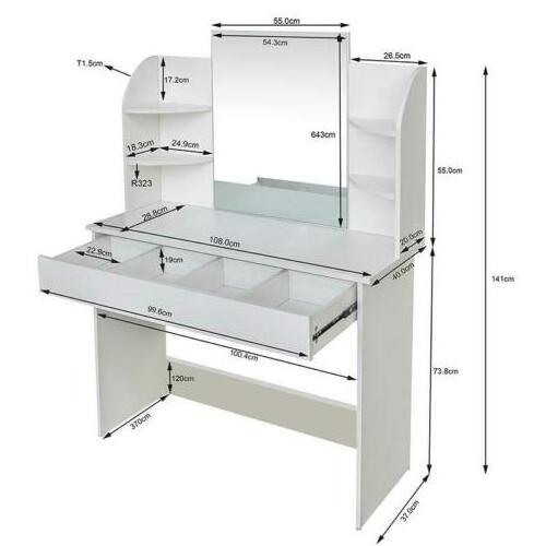 Dressing, Cosmetic Table Vanity Set Makeup Desk with Mirror & Drawers Dresser