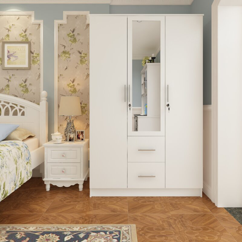 Factory Direct Wooden Wardrobe Storage Closet With Mirror Doors