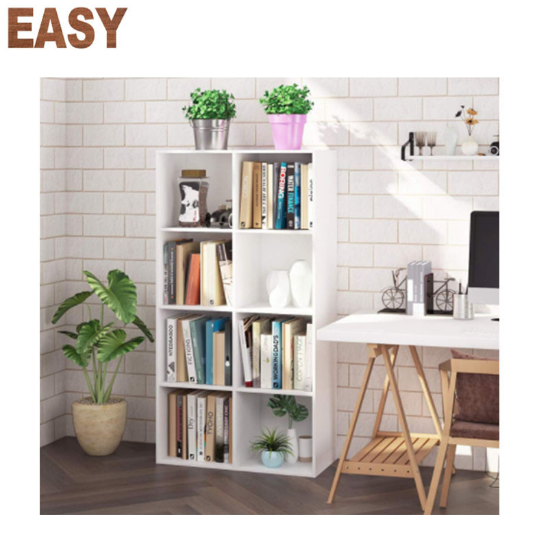 Wooden Bookcase Storage Shelf 4 Tier Wood Bookshelf Display Stand 8 Cubes Unit for Home Office Cabinet