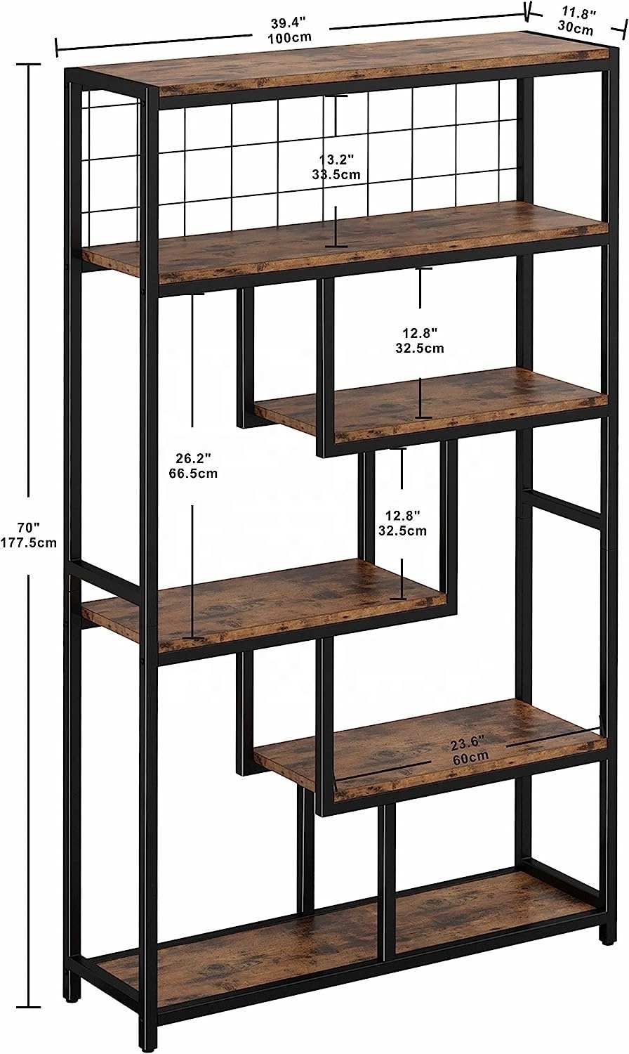 2023 Best-Selling Bookcases With 6-Shelf and Sturdy Metal Frame Industrial Open Display Shelves Geometric Bookcase