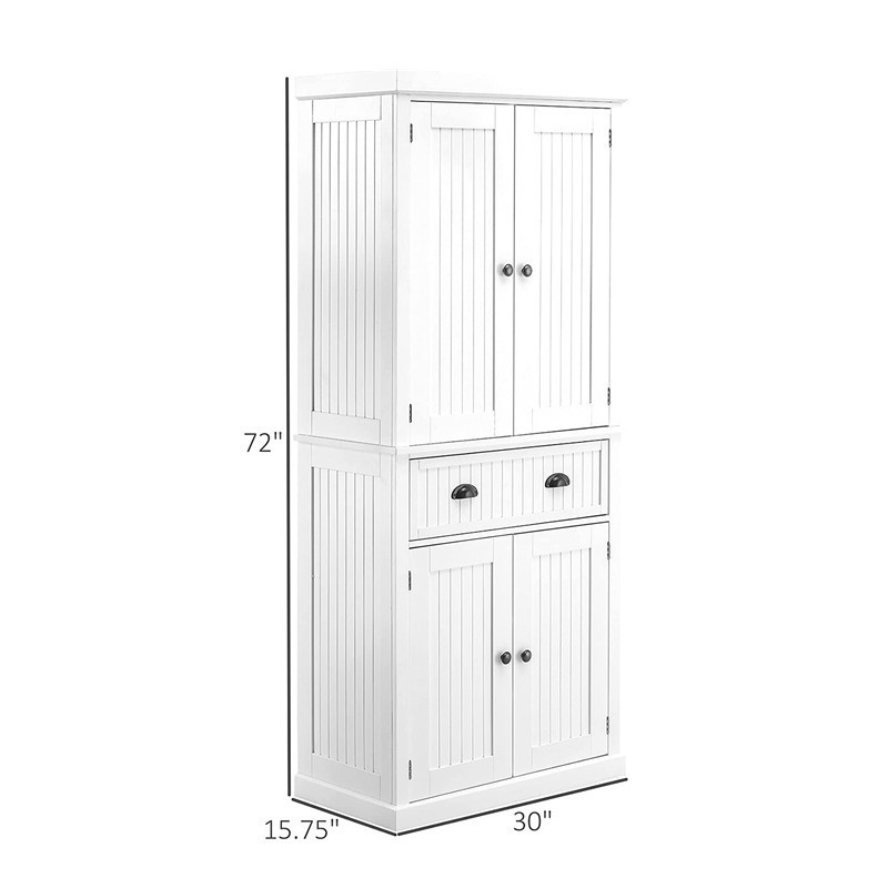 Traditional Freestanding Kitchen Pantry Cabinet Cupboard with Doors and 3 Adjustable Shelves White