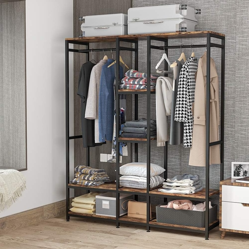 Double Rod Free Standing Closet Organizer,Heavy Duty Closet Storage with Shelves, Extra Large Wardrobe Garment Rack