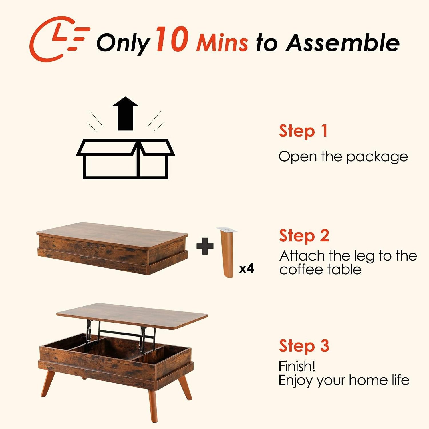 Lift Top Coffee Table, Easy-to-Assembly Center Table with Hidden Storage Compartment, Industrial Lift Tabletop Dining Table