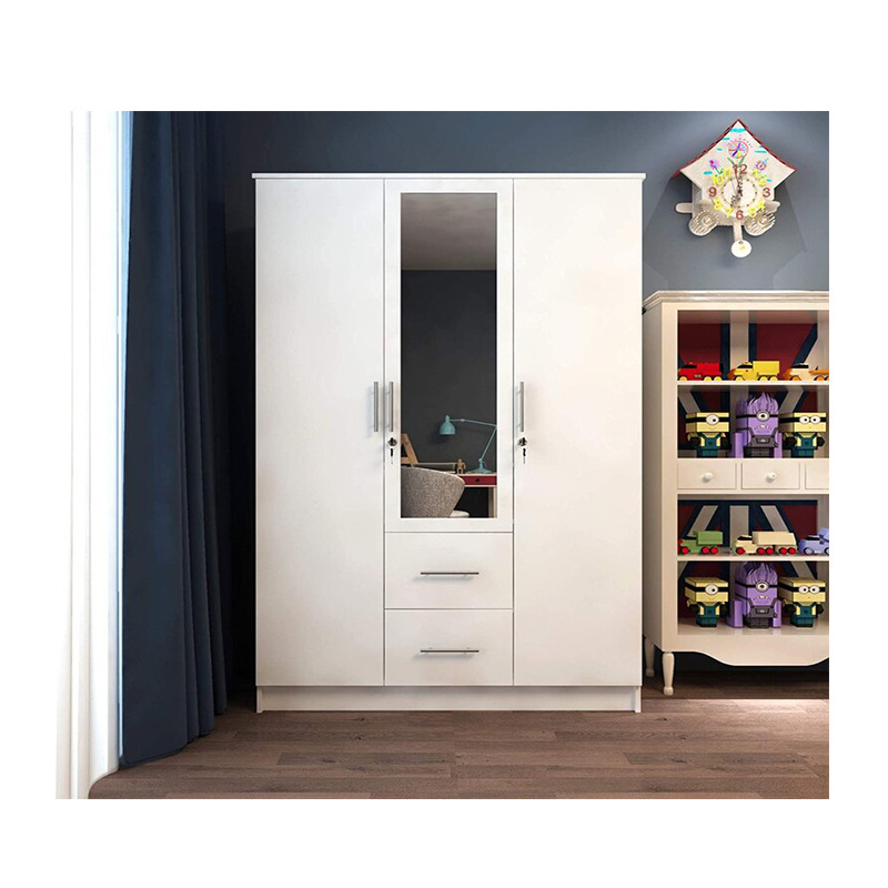 Factory Direct Wooden Wardrobe Storage Closet With Mirror Doors