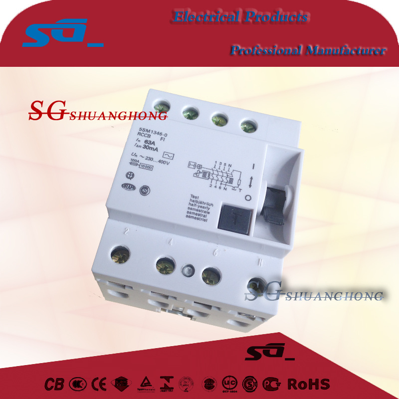 63A80A100A125amp 240/415V 5SM1 RCCB electromagnetic type rccb residual current circuit breaker