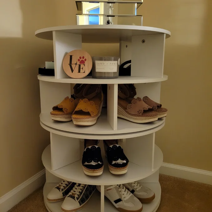 Modern  Rotating Display Shoe Storage Rack Space-saving Wooden Shoe Storage Shelf for modern home furniture