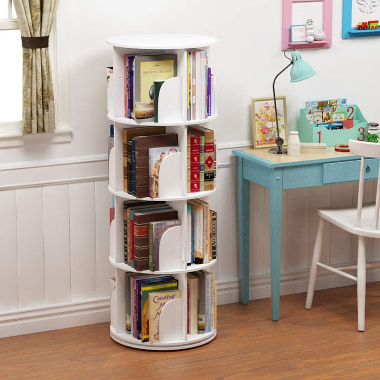 2023 popular round 4 Tier 360 rotating kids book rack portable shelves bookshelf for children