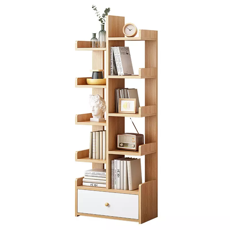 Ladder Narrow Modern Style Wood Book Shelves Simple Home Furniture Oak Color Bookcase Of Living Room