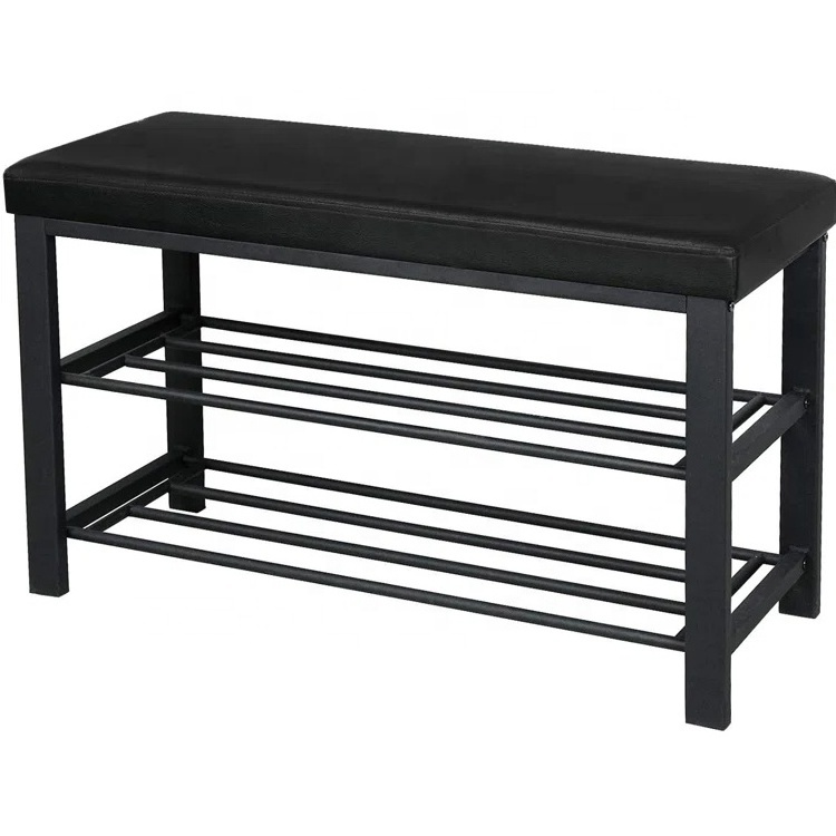 High quality adjustable space saver 3 tier metal small shoe rack bench leather seat aluminium