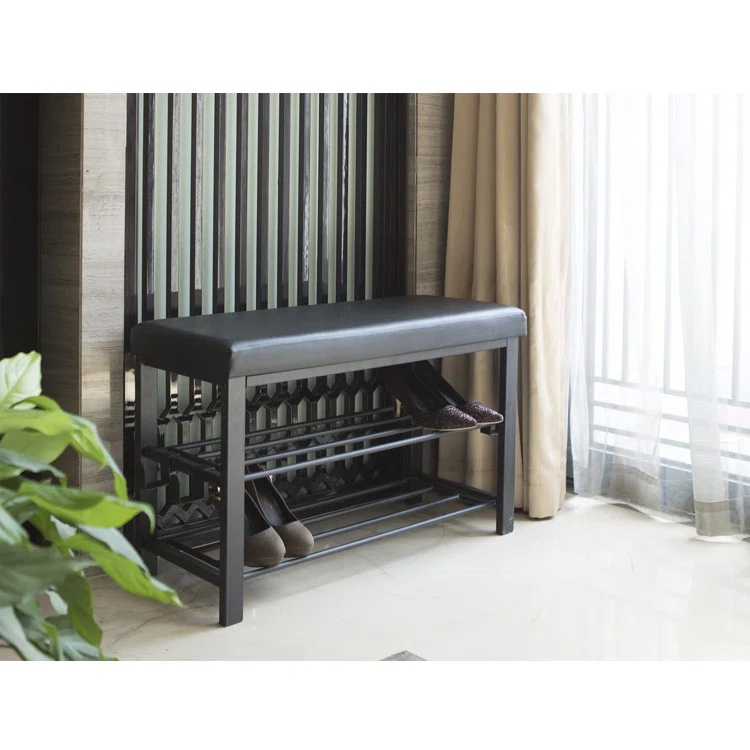 High quality adjustable space saver 3 tier metal small shoe rack bench leather seat aluminium