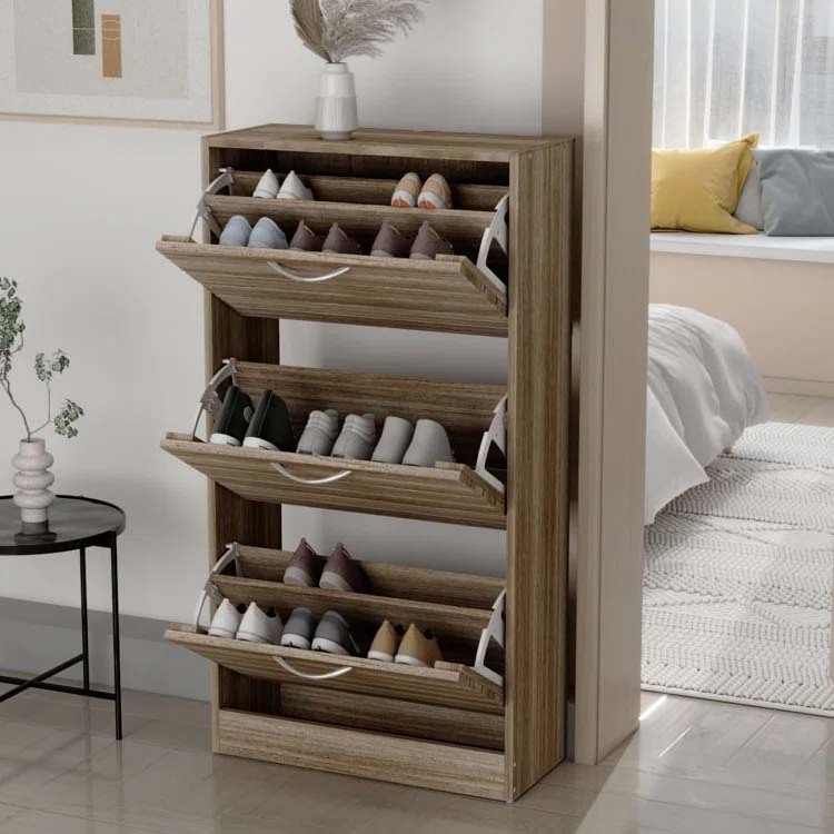 2023 minimalism 18 pair breathable 3 tier boutique light shoe rack wood storage organizer holder for closet