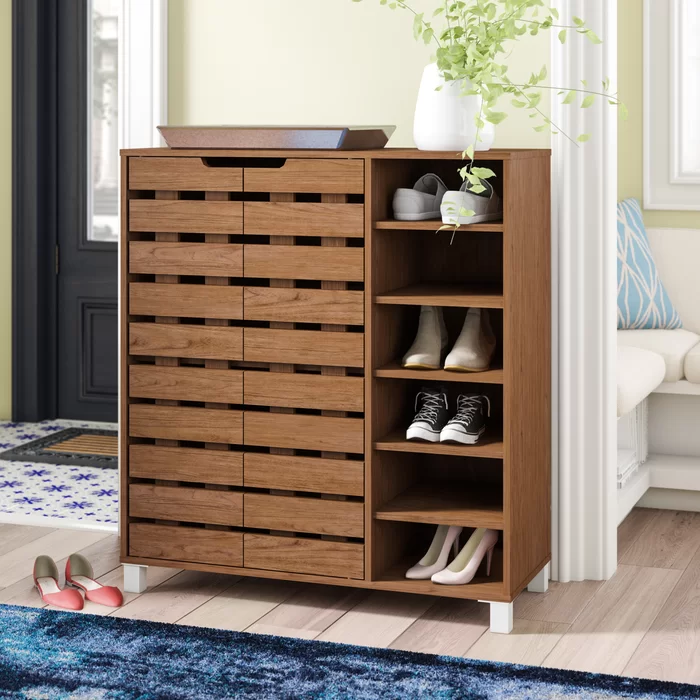 modern 24 pair shutter-style doors wooden shoe storage cabinet high quality shutter shoe rack for living room furniture