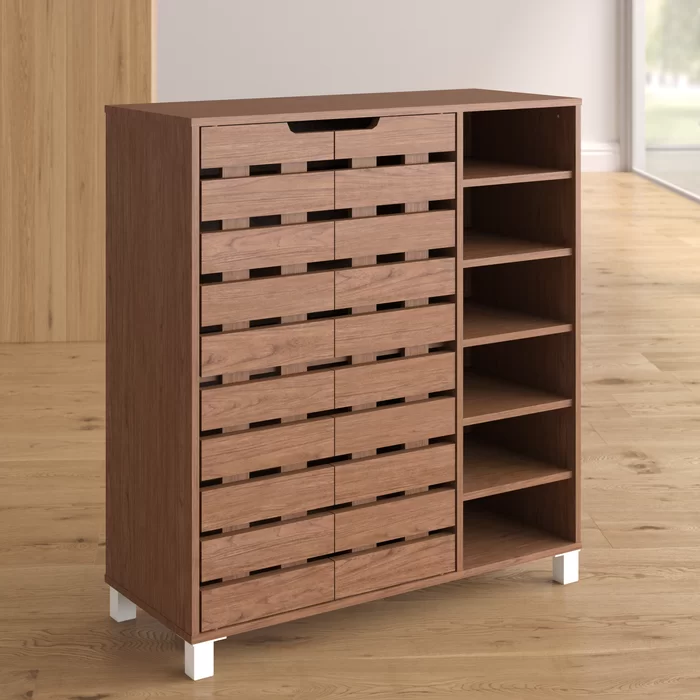 modern 24 pair shutter-style doors wooden shoe storage cabinet high quality shutter shoe rack for living room furniture